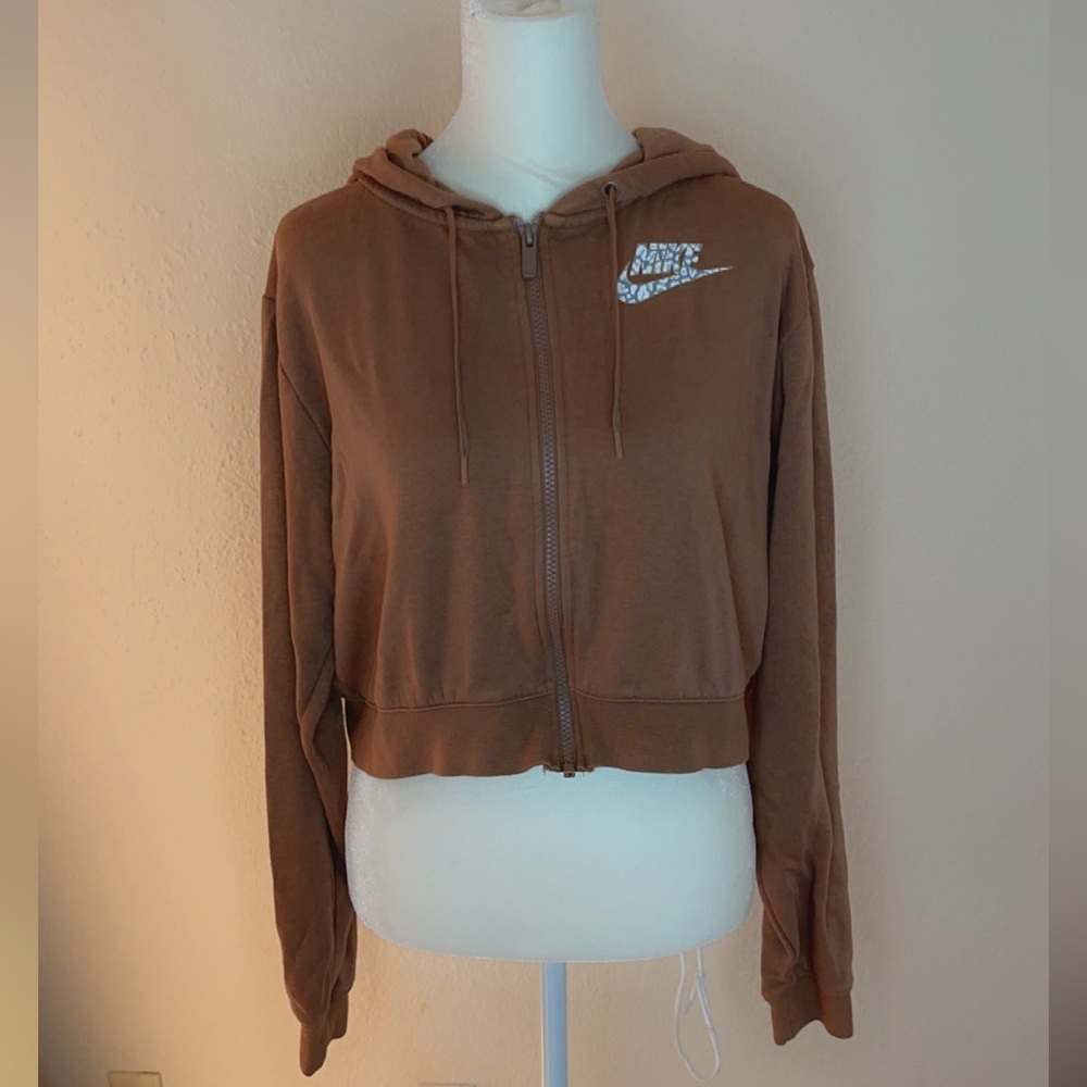 Brown crop Nike zip up sweatshirt XS